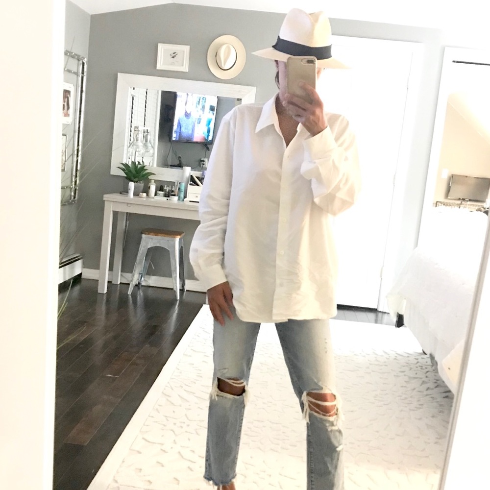 Super Oversized White Button Down Shirt Size Small - image 2